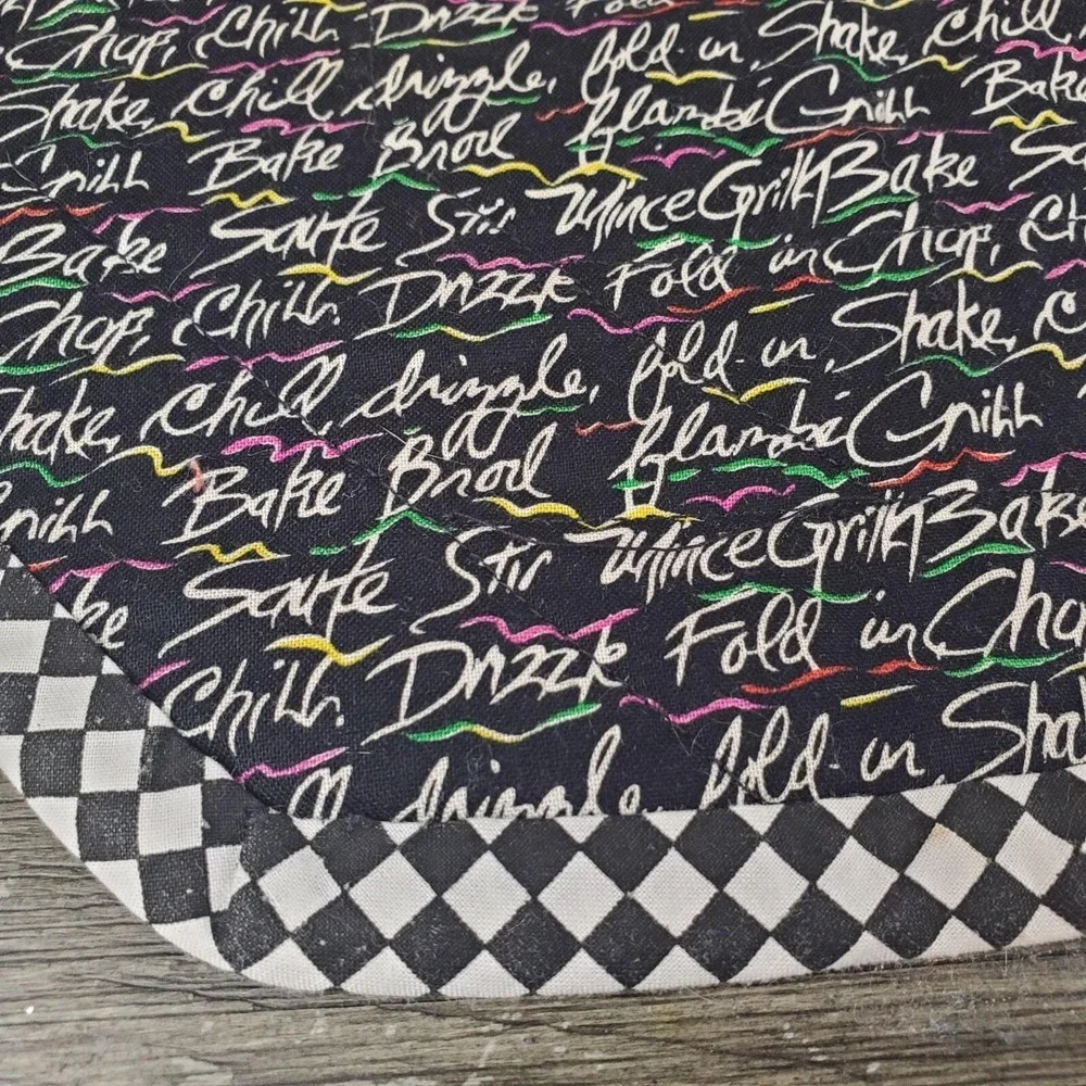 Set‎ Of 2 Bistro Chef Fabric Placements Long Arm Quilted Diner Checkered Kitschy